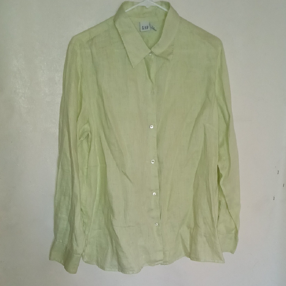 GAP Women's Light Green Button-Up Shirt 100%Linen Size XL